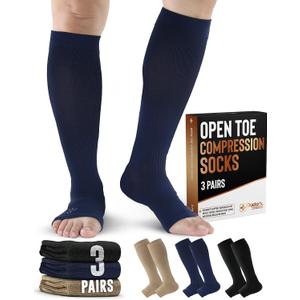 Doctor's Select 3 Pairs Copper Toeless Compression Socks Women & Men - 20-30 mmHg Open Toe Compression Socks Knee High Women (Medium, Black/Tan/Navy - 3 Pairs)