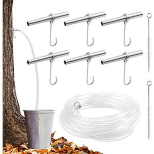 Maple Syrup Tapping Kit, 6 Stainless Steel Spiles with Hooks, 6M (19.69ft) PVC Tubing, 2 Spile Cleaning Brushes for Maple Tree Syrup Harvest