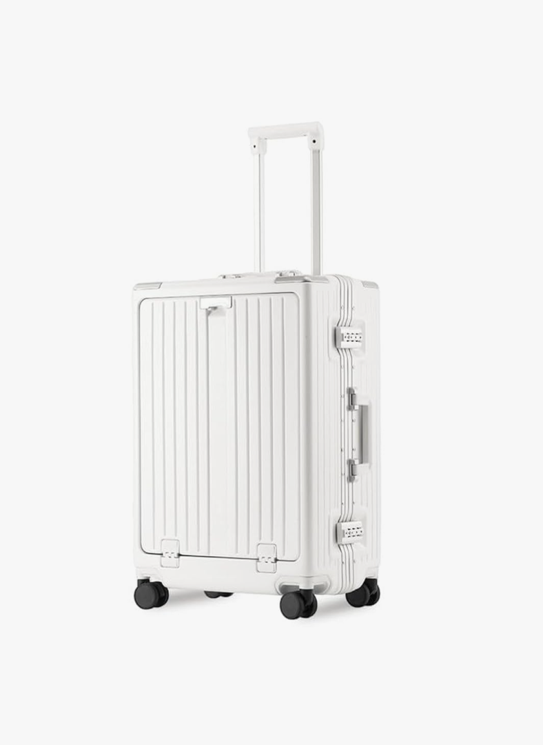 Carry On Luggage 22x14x9 Airline Approved Aluminum Frame, 20 Inch Hard Shell Carry On Luggage, Suitcase Carry-on Zipperless Luggage, TSA Approved (White)