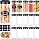 SLifeJars Plastic Jar with Lids 16oz Clear Empty Containers 16Pcs Straight Cylinders Storage Jars with Airtight Black Lid Stackable Refillable Round Plastic Jars for Kitchen Food & Home Storage