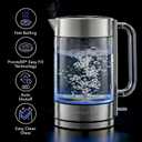 OVENTE Electric Kettle, 1.8L Tea Kettle Cordless with Borosilicate Glass Water Boiler, Stainless Steel Base, Acrylic Handle, 1500W Fast Boil Electric Kettle, Easy Fill Lid, Auto Shutoff, Silver KG911S