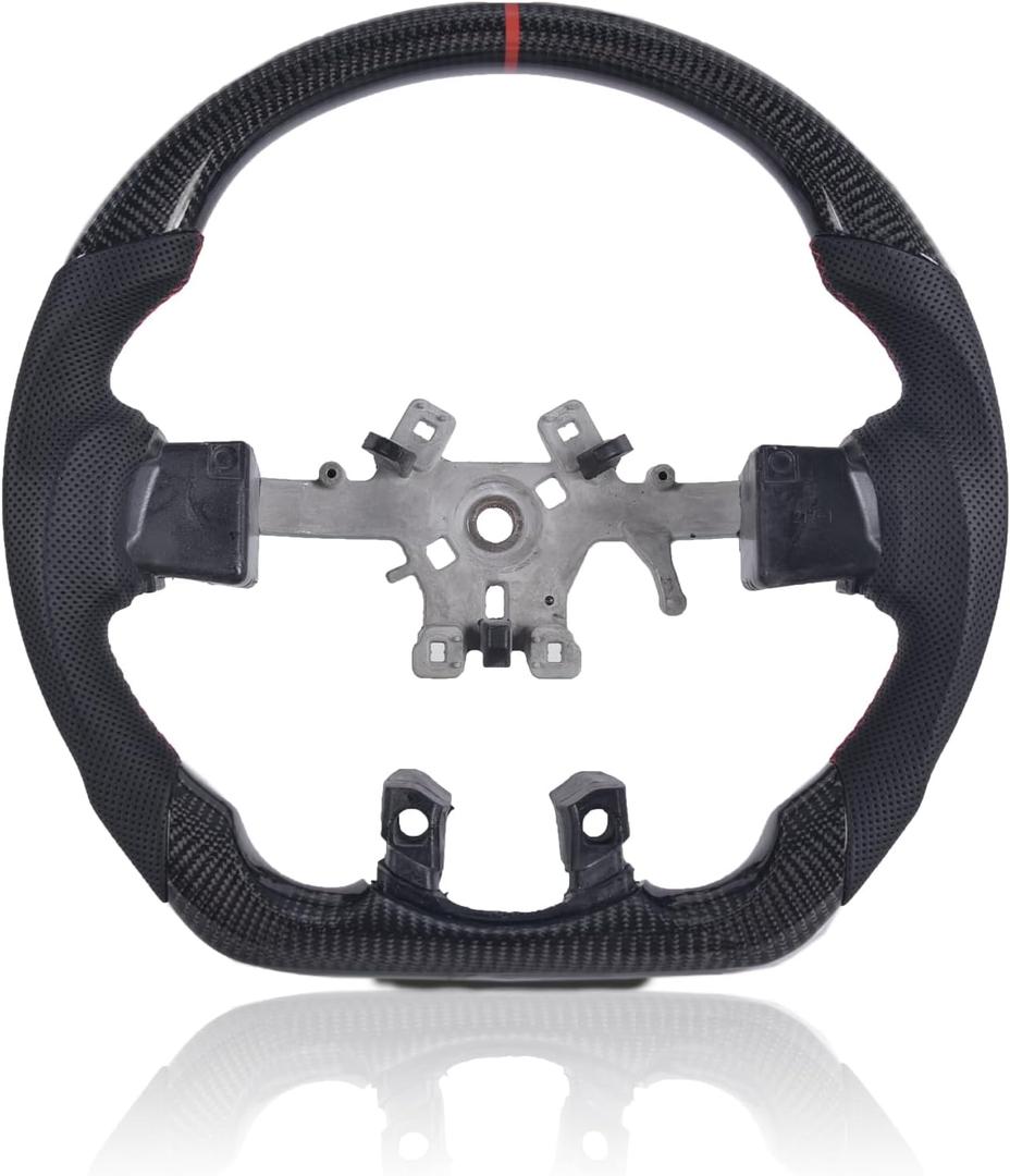 Real Carbon Fiber Steering Wheel for Dodge Ram 1500 2011-2017 Without Paddle Shifter Holes, D-shaped Flat-bottom Perforated Leather Grip
