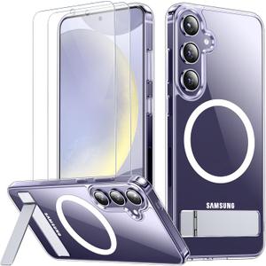 SPIDERCASE Magnetic for Samsung Galaxy S24 Case, [3 Stand Ways][ Military Grade Drop Protection] with Invisible Stand Shockproof Slim Case for Samsung S24 6.2"-Clear