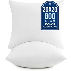 puredown 20x20 Pillow Inserts, Fluffy Plush Square Form Sham Stuffer Set of 2, Decorative Down Alternative Pillows for Couch, Sofa, Bed and Home Decor
