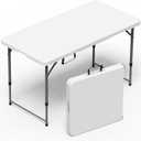 VSOAEIL Folding Table 4 Foot for Indoor Outdoor, Portable Heavy Duty Fold-in-Half Utility Small Plastic Adjustable Height Folding with Carrying Handle for Picnic and Party, White, 4 FT - 1 PACK