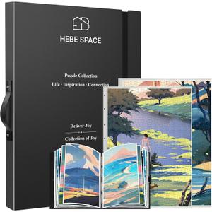 Puzzle Binder for 500-1000 Piece Puzzles, Holds 24 Finished Puzzles, Portable Puzzle Storage Book with Adjustable Binder Rings, Waterproof Puzzle Organizer Album with Handle & Elastic Band
