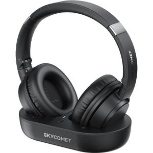 Wireless Headphones for TV, TV Headphones Wireless for Seniors with Transmitter Charging Base, Perfect Audio Sync, Ideal Gift for The Mom, Seniors, Parents (Black)