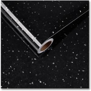 CRE8TIVE Granite Contact Paper for Countertops 24"x118" Peel and Stick Granite Wallpaper Black Self Adhesive Removable Waterproof Marble Stone Decorative Vinyl Film for Kitchen Cabinets Bathroom Walls