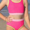 blibean Tween Girls Swimsuits Two Piece Colorblock Bikini Sets with Chest Pad  (Pink, XXL)