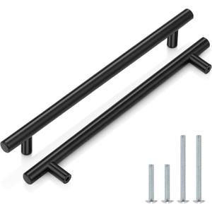 Probrico (5 Pack 10" Center to Center Black Modern Cabinet Pulls Stainless Steel Cabinet Hardware Bedroom Drawer Pull Kitchen Cabinet T Bar Handle Dresser Pulls