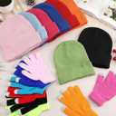 32 Pcs Winter Beanie Bulk and Gloves Set Knit Hat Touchscreen Gloves for Men Women Beanie Hat Stretchy Glove (Bright Colors)