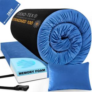 Sleeping Pad,3-inch Thick Memory Foam Camping Mattress,Portable Roll-Up Mat for Car/Tent/Floor/Cot/Travel,Comfortable Pad for Guests Sleepover (Blue)