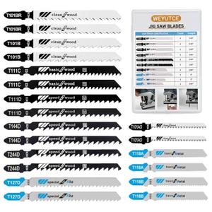 20 Piece Jigsaw Blades Set, Assorted T-Shank Jig Saw Blades for Wood, Plastic & Metal Cutting(T118A, T118B, T101AO, T101B, T101BR, T144D, T111C, T111D, T244D, T127D)