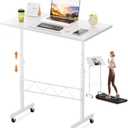COMHOMA Small Standing Desk Adjustable Height & Tiltable Tabletop, Mobile Stand Up Desk for Laptop, Portable Computer Table for Home Office Work and Walking Pad Treadmill, Height 30.7"-46.4", White