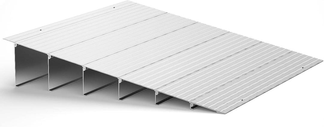 Door Threshold Ramp 6" Rise Door Ramp Aluminum Entry Ramp or Doorways Rated 800 lbs Load Capacity forWheelchair Scooters Power Chairs Walkers Metallic