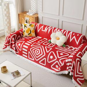 FUANGUI Sofa Covers Boho Couch Cover for 3 Cushion Couch Non Slip Sofa Slipcovers Furniture Protector Dog Couch Cover with Tassel Oversized Pets Washable Multi-Use,71" X134", Red
