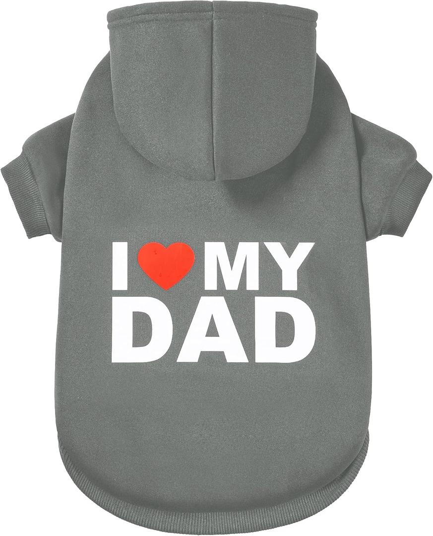 GreenJoy Dog Sweater Dog Hoodie Cold Weather Dog Coat Hooded Sweatshirt for Puppies, Cats, (Grey(I Love My Dad), Medium)