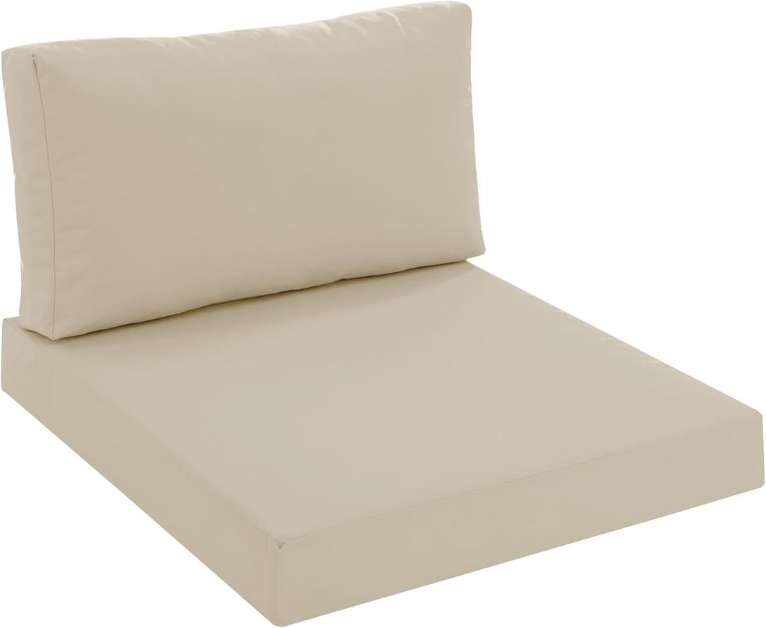 Patio Furniture Cushions Replacement, Outdoor Deep Seat Couch Cushion and Backrest Pillow with Waterproof Removable Cover for Sectional Sofa Set, 25.6 x 25.6 Inch, Cream