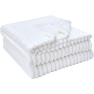 Throw Blanket for Couch - Flannel Fleece 3D Striped Ribbed Bed Blanket.Super Soft Blankets for Women Girls,Teacher Gifts Birthday Gifts Room Home Dorm Decor (White, Throw(50"x60"))