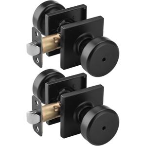 NCSEN 2 Pack Black Interior Door Knobs for Bath & Bed, Pismo Doorknob Turn Lock with Square Rosette, Heavy Duty Privacy Door Knob with Lock (Matte Black)