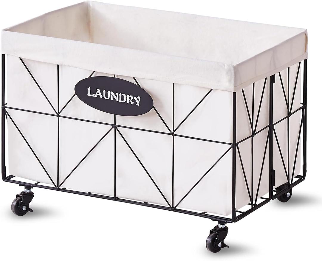 Mxfurhawa Collapsible Laundry Hamper with Wheels, 65L Capacity and Removable Liner, Sturdy Metal Frame for Clothes Storage and Transport - Convenient Laundry Basket for Home Use (65L-LB-Black)