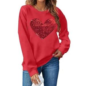 MNLYBABY Valentines Sequins Sweatshirts Women Valentine Heart Sweatshirt Casual Glitter Heart Graphic Pullover Tops, Red, XXL