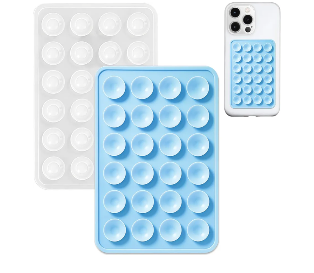 Anteel 2 Pack Silicone Suction Phone Case Mount, Non Slip Sticky Phone Grip for Cellphone, Silicon Adhesive Suction Cup Phone Mount, Strong Grip Holder for Selfies & Videos (Baby Blue&Translucent)