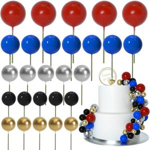 ASTARON 50 Pcs Ball Cake Topper Sticks Mini Balloons for Cake Decorating Supplies Foam Balls Cake decorations for Baby Shower Cake Birthday Cake Toppers Decorations (Red Blue) (Red Blue Series)