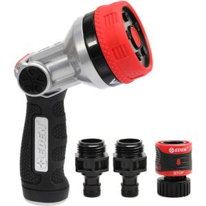 Eden 94804 Garden Hose Nozzles Sprayer Heavy Duty Metal Thumb Control for Easy Watering 5-Pattern High Pressure Water Nozzle w/Quick Connector Set for Plants, Lawns, Gardens