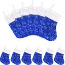 CCINEE Christmas Mini Stockings, 12pcs 9 Inches Glitter Silver Snowflake Blue Print with Plush Cuff Classic Stocking Decorations for Xmas Festive Gifts Home Fireplace Decor