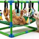 Puppy Play Gym with Hammock 8 Hanging Toys, Dog Jungle Gym Indoor Pets Cats Toys, Teething Chew Toys Puppy Gym Activities Center for Cats Adjustable Playground for Small Dogs at Home PVC Frame