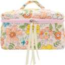 PAZIMIIK Quilted Makeup Bag Large Travel Zipper Soft Cosmetic Case for Women Girls Make Up,Floral Orange (1 PCS Bag)