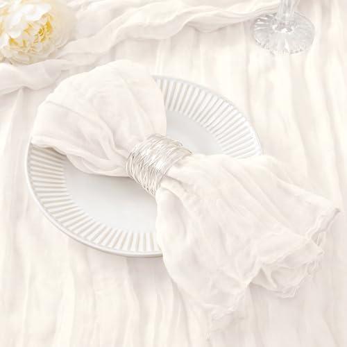 DeZerlor 30 Pack Ivory White Cheesecloth Napkins Washable Summer White Cloth Napkins Set of 30 Cotton Gauze Table Napkins Bulk 21x21 Inches for Wedding Bridal Baby Shower Dinner Birthday Party