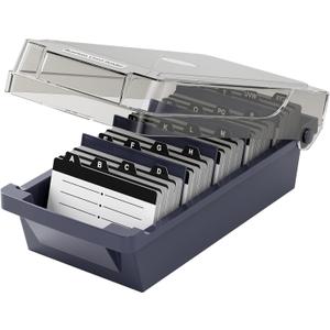 MaxGear Business Card Holder Desk, Large Plastic Business Card Organizer Box with Lid, Credit Cards Holder File Storage Case for Office & Home, Holds 500 3.5 x 2.2 Cards with A-Z Index Tabs, Gray