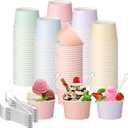 Boao 100 Set 5 oz Ice Cream Cups with Spoons Disposable Paper Sundae Dessert Bowls Summer Party Supplies (Classic Style)