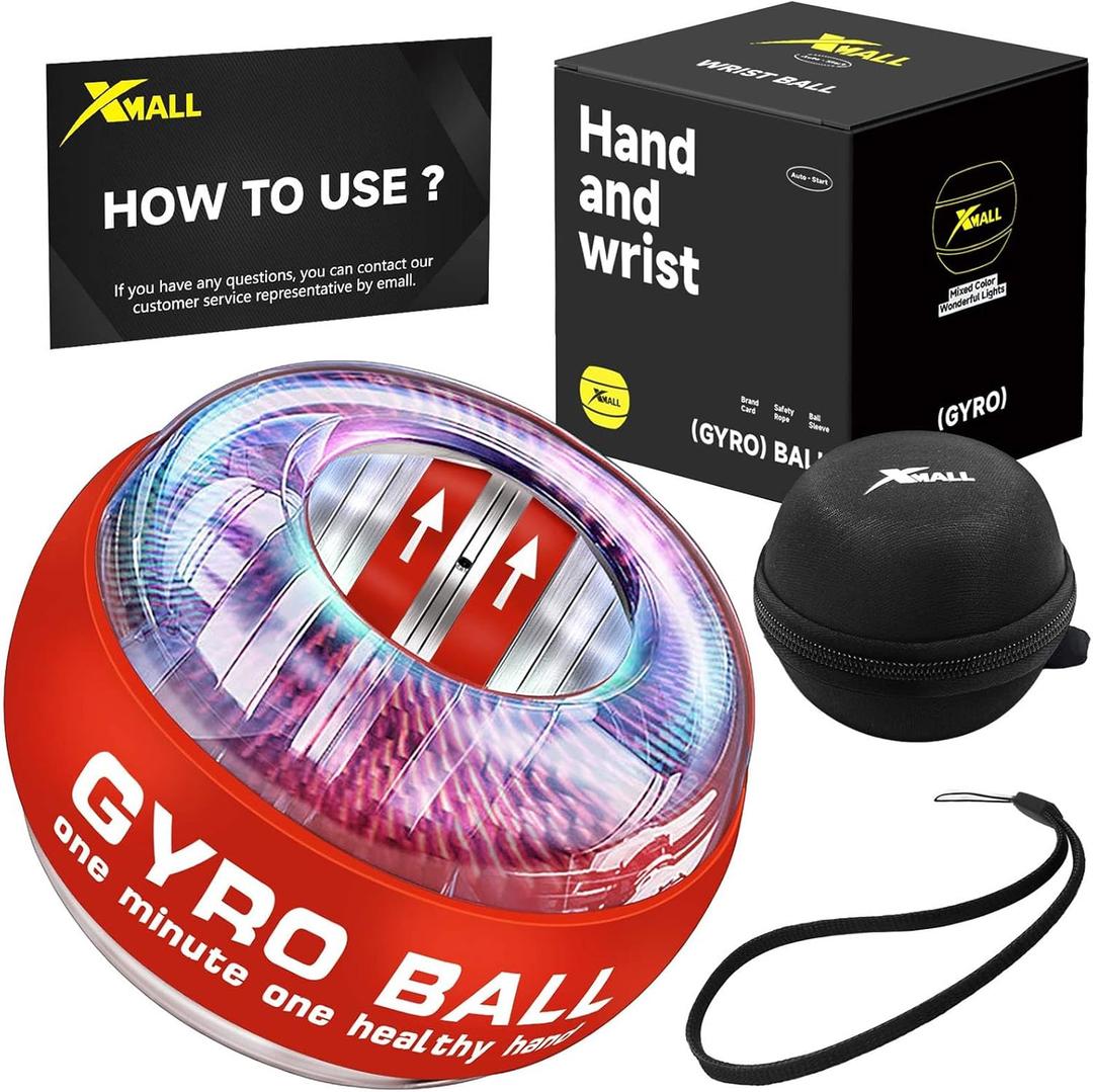 XMALL Torque Ball Hand Exerciser, Grip Strength Trainer, Forearm Strengthener, Wrist Power Gyro Ball, Hand Strengthening Devices, Wrist Strengthener, Finger Exerciser, Auto-Start Colorful Lighting (Red)