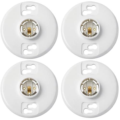 Saysurey 4 Pcs E26 Medium Base Ceiling Lamp Holder Keyless Light Sockets White Bulb Socket Incandescent Fluorescent CFL Lamp Holder 660w 250v (Phenolic Resin)