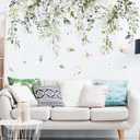 Supzone Hanging Green Leaves Wall Decals - Watercolor Plants Stickers, Large Floral Butterfly Decor, DIY Vinyl Mural Art for Bedroom, Living Room, Offices, Sofa, TV Backdrop