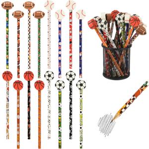 48 Pcs Sports Pencils and Erasers for Boys Girls Sports Birthday Gifts Assortment Stationery Pencils for Students Office School Classroom Supplies.