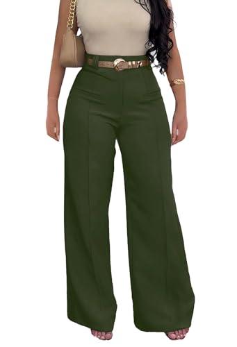 LAJIOJIO Women's Dress Pants High Waisted Wide Leg Yoga Pants Straight Leg Stretchy Work Teacher Pants Green XL
