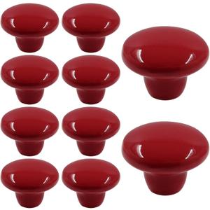 10Pcs Cabinet Ceramic Knobs, 1.5Inch/ 38mm Red Cute Drawer Knobs Round Dresser Knob Pull Handles with Screws for Cupboard, Wardrobe, Kitchen, Bedroom, Door, Kids' Room