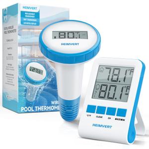 Wireless Digital Pool Thermometer  Floating, Easy-to-Read Display, IPX8 Waterproof  Indoor/Outdoor Sensor for Hot Tubs, Swimming Pools, Ponds & Aquariums (Azure, 1 Pack)