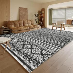 Washable Area Rugs 5' x 7' - 1/6 Thick - Moroccan-Inspired -Stain & Water Resistant Non-Slip - Resistant Rug for Living Room, Bedroom, Nursery, Pet & Child Friendly (Black)