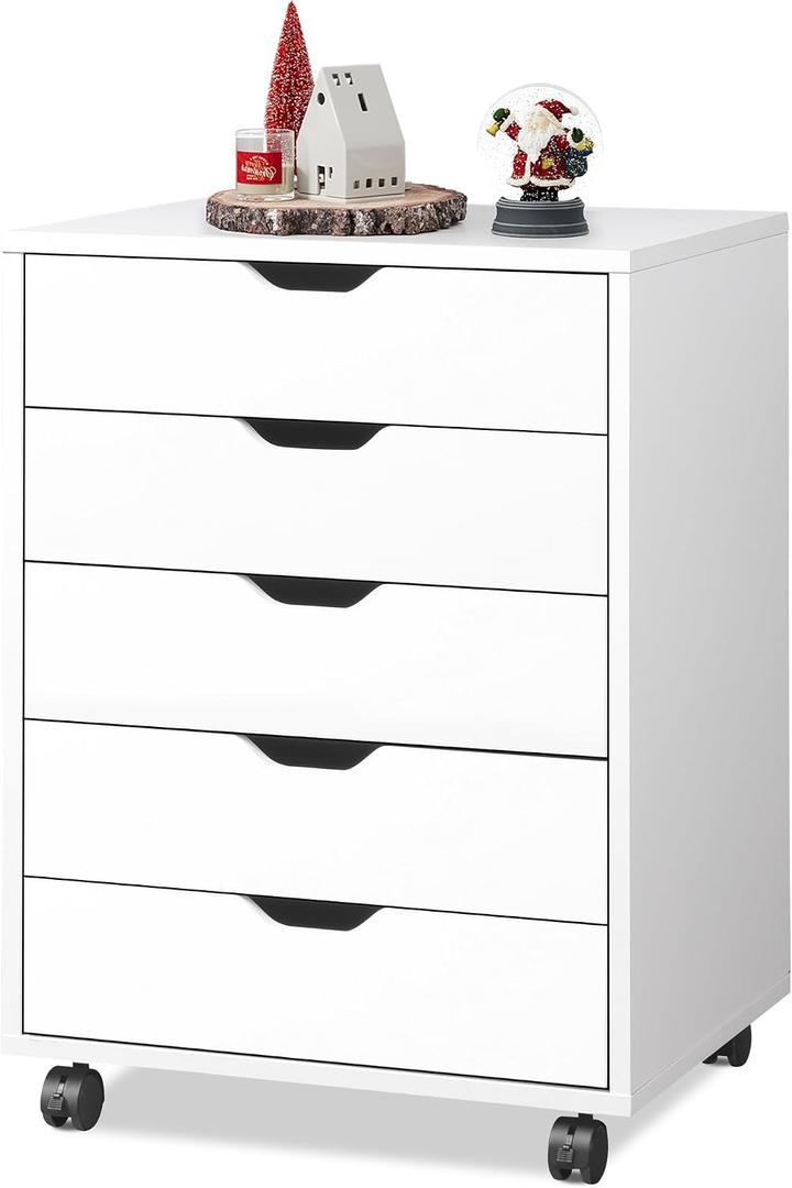 DEVAISE 5-Drawer Filing Cabinet Under Desk, Wood Storage file Cabinet with Wheels, White 15.7"D x 18.7"W x 25.5"H