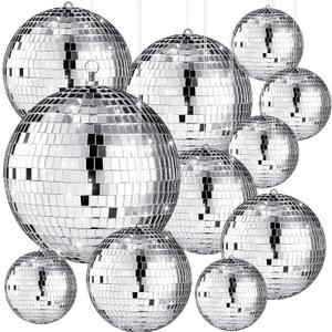 Libima 12 Pack Bulk Large Disco Ball Decorations, Silver Mirror Hanging Disco Balls Ornaments for Christmas Tree, Mothers Day, 70s 80s Party, Wedding, Prom, DIY Decor(8'', 6'', 4'', 3'')