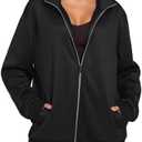 THE GYM PEOPLE Women's Oversized Full Zip Up Sweatshirts Fleece Long Sleeves Stand Collar Workout Jacket with Pockets M