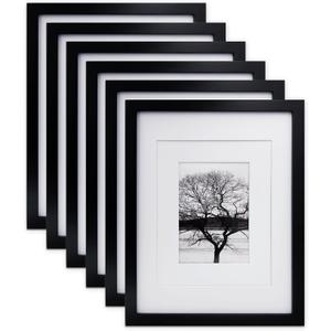Egofine 11x14 Picture Frames Made of Solid Wood 6 PCS Black Covered by Plexiglass - for Table Top and Wall Mounting for Pictures 8x10 or 5x7 with Mat Horizontally or Vertically Display Photo Frame