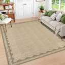 Scalloped Washable Rug 8x10 Area Rugs for Living Room, Solid Jute Rug for Bedroom Girls, Non Slip Scalloped Throw Rugs with Rubber Back, Soft Dorm Nursery 8x10 Carpet for Dining Room