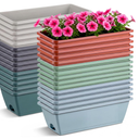 30 Pack Window Box Planter 17'' Rectangular Vegetable Flower Planters with Drainage Holes and Saucers Plastic Flower Pots Herb Planter for Indoor Outdoor Patio Garden Home Decor (Multicolor)