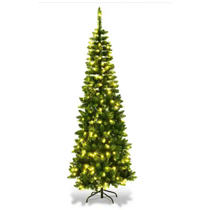 7.5 ft. Pre-Lit Hinged Artificial Pencil Christmas Tree with 350 Warm White Lights